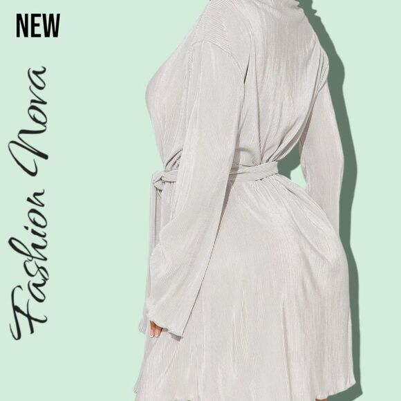 New NWT Fashion Nova On The Clock Plisse Mini Dress - Silver - Small - Picture 2 of 8